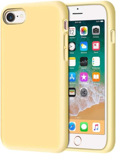 Husa protectie pentru iphone se 2020 ultra slim din silicon galben,silk touch, interior din catifea