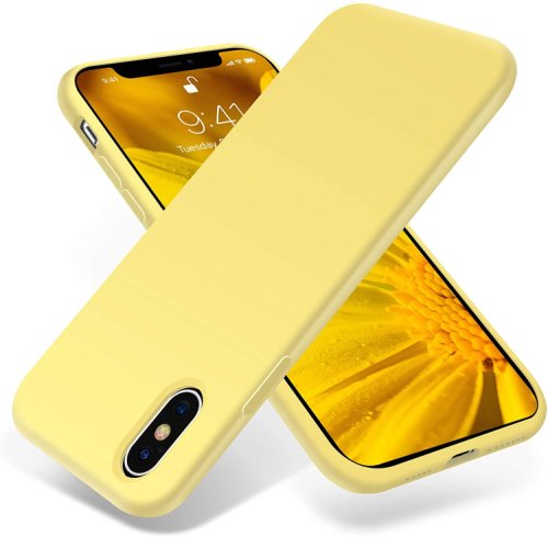 Husa protectie pentru iphone x, ultra slim din silicon galben,silk touch, interior din catifea