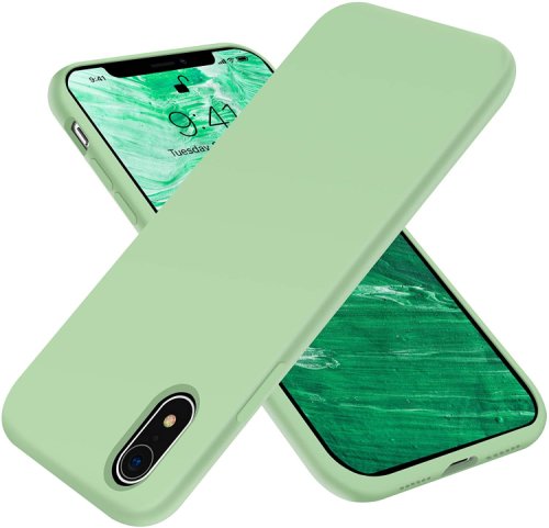 Husa protectie pentru iphone xr, ultra slim din silicon verde deschis,silk touch, interior din catifea