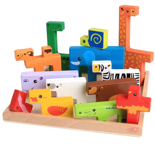 Joc educativ din lemn - tetris - cu animale 3d, wd2511 rco®