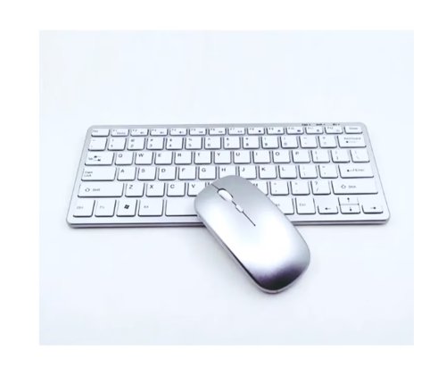 Kit mouse ergonomic si tastatura fara fir wireless 2.4g reincarcabila argintiu, de birou pentru computer sau laptop omc