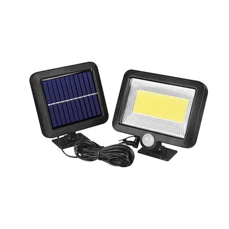Lampa cu panou solar separat foxmag24, cu telecomanda, 100 led-uri, senzor de miscare, negru