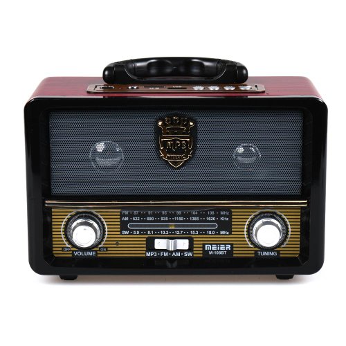 Radio cu mp3 player si bluetooth meier m-108bt, fm/am/sw3, usb, sd/ tf card, telecomanda, maro-negru