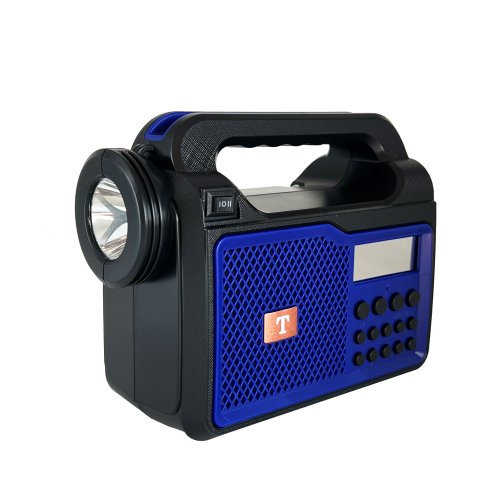Radio portabil bigshot t-722a cu lanterna, bluetooth, panou solar, sd card, albastru