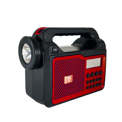 Radio portabil bigshot t-722a cu lanterna, bluetooth, panou solar, sd card, rosu
