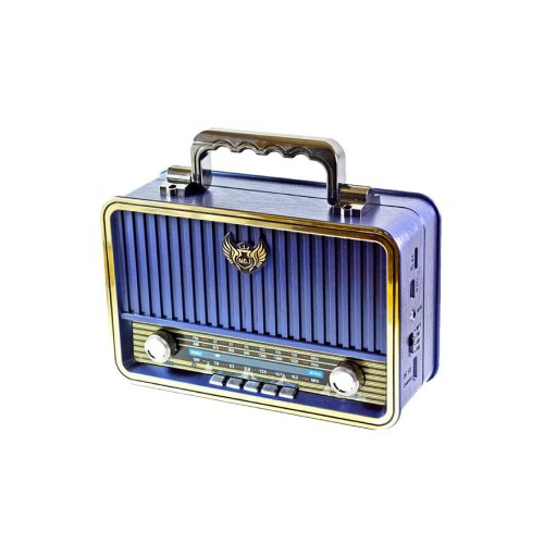 Radio portabil retro md-1907bt, acumulator incorporat, bluetooth, aux, usb, tf card, fm/am/sw, albastru-auriu