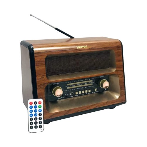 Kemai Radio portabil retro md-1910bt, acumulator incorporat, telecomanda, bluetooth, aux, usb, tf card, fm/am/sw, maro-auriu