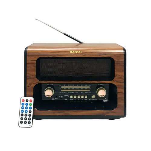 Kemai Radio portabil retro md-1910bt, acumulator incorporat, telecomanda, bluetooth, aux, usb, tf card, fm/am/sw, maro-negru