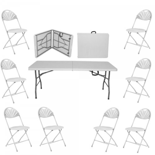 Raki set masa plianta dreptunghiulara pentru evenimente, catering 180x76xh73,5cm cu 8 scaune pliante 39x40x87cm