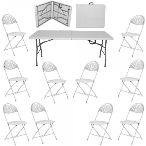 Raki set masa plianta dreptunghiulara pentru evenimente, catering 244x76xh73,5cm cu 10 scaune pliante 39x40x87cm