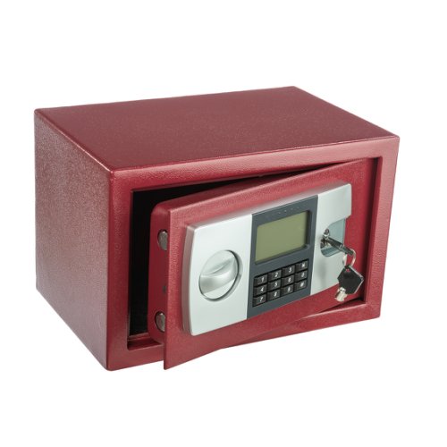 Seif metalic cu cifru electronic si cheie cd-20er, pentru acte, casa de bani, cutie de valori, 310x200x200 mm, rosu