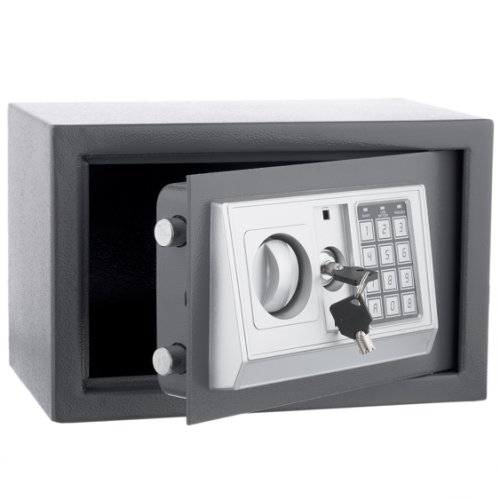 Bigshot Seif metalic cu cifru electronic si cheie ks-20eg, pentru acte, casa de bani, cutie de valori, 310x200x200 mm, negru