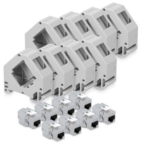 Set 8 mufe cat6a de 10 gbit cu 8 carcase pentru cabluri ethernet rj45, kwmobile, gri, metal, 47696.08