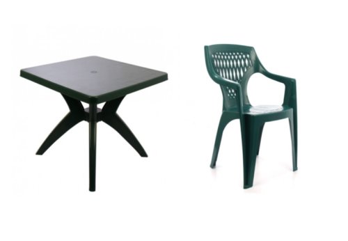 Set masa omc 80x80x72 cu 4 scaune omc, pentru gradina, verde, din plastic
