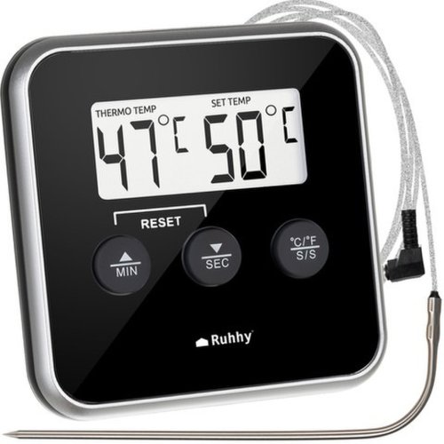 Oem Termometru alimentar cu sonda, digital, pentru carne, 0- 300 g, alerta temperatura, 3 butoane de control, negru