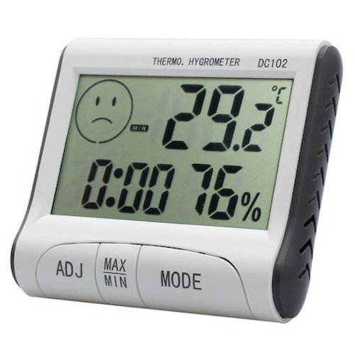 Termometru si higrometru digital de camera htc design slim, ceas, functie min / suport stand, slim, alb