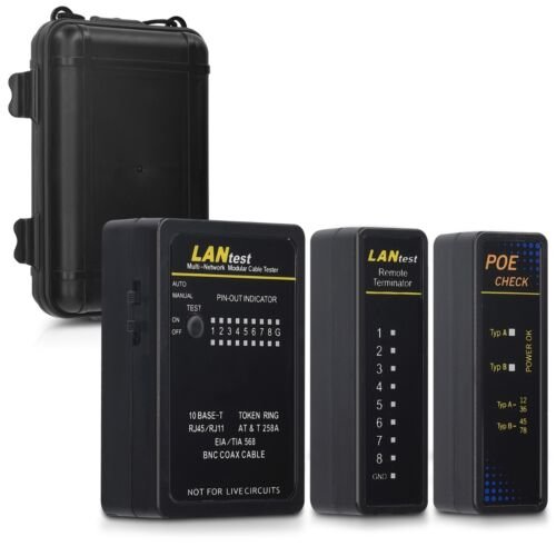 Tester cablu de retea cu poe - lan si 2 moduri de scanare, kwmobile,/negru, plastic, 44494.03