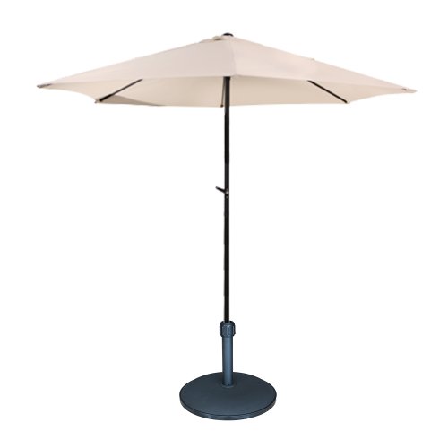 Umbrela soare 250 cm, bej cu mecanism rabatare si suport rotund 15 kg , culoare neagra