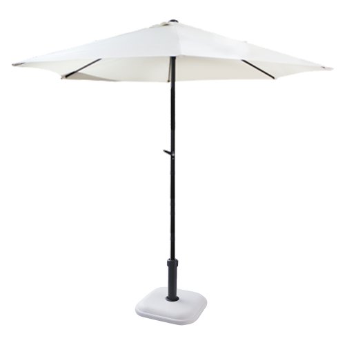 Umbrela soare cu mecanism rabatare 250 cm, alba si suport patrat 11 kg , culoare alba