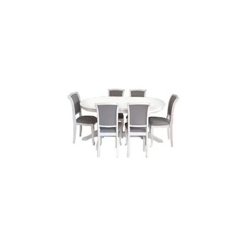 Set lid 95 masa alb/ gri cu 6 scaune tapitate, 130cm restransa, 160cm extinsa, 76cm latime, 75cm inaltime