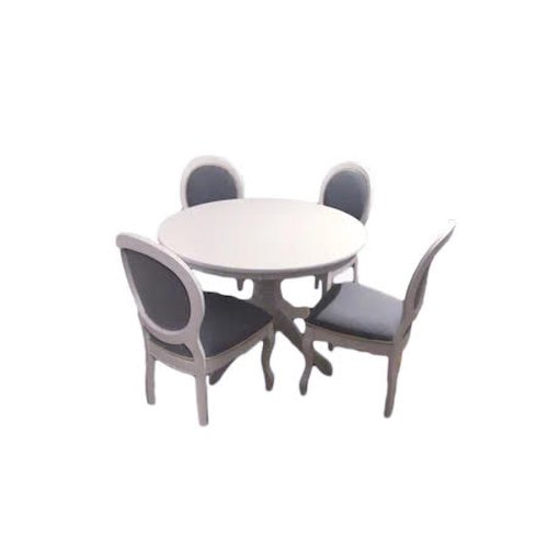 Set lid 96 masa cu 4 scaune, alb, lemn, 90x75x90 cm, extensibila pana la 120cm