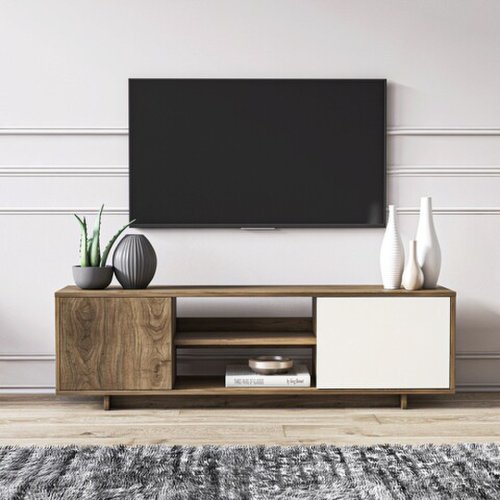 Comoda tv, minima, garbatella, 160x52x35 cm, nuc / alb