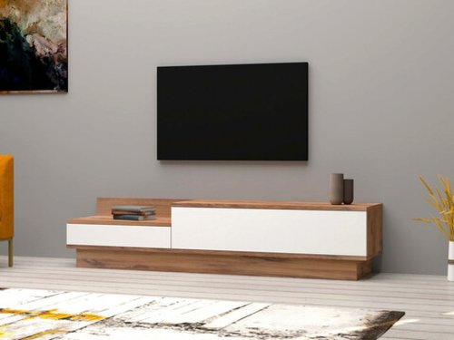 Comoda tv, puqa design, barko, 160x35x35 cm, pal, pin atlantic / alb