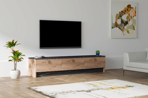 Comoda tv, puqa design, pega, 160x35x35 cm, pal, negru / safir