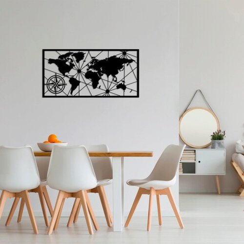 Decoratiune de perete, world map small 2, metal, dimensiune: 80 x 40 cm, negru