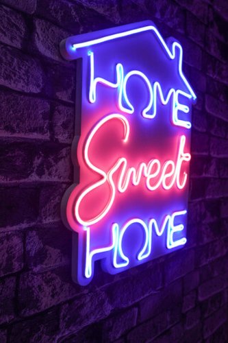 Decoratiune luminoasa led, home sweet home, benzi flexibile de neon, dc 12 v, albastru/roz