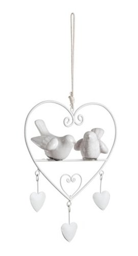 Decoratiune suspendabila, amelie heart, bizzotto, 18x13 cm, otel/ceramica, alb