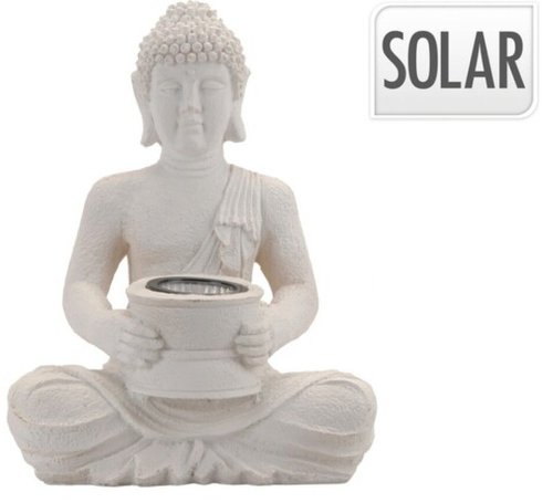 Excellent Houseware Lampa solara de gradina buddha, 21x14x28 cm, ceramica
