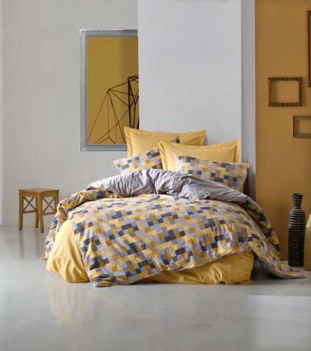 Lenjerie de pat pentru o persoana (fr), elon - yellow, cotton box, bumbac ranforce