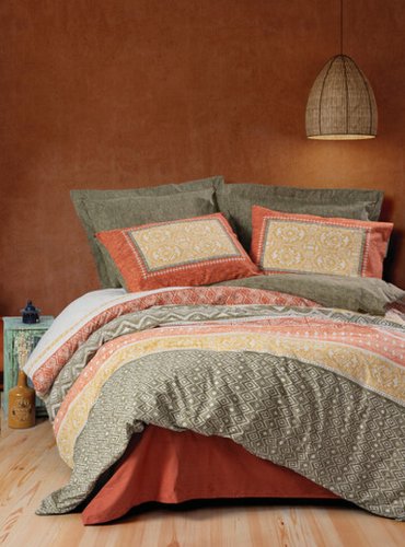 Lenjerie de pat pentru o persoana (fr), tuwa - tile red, cotton box, bumbac ranforce