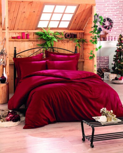 Lenjerie de pat pentru o persoana single xxl (de), stripe - claret red v2, cotton box, bumbac satinat