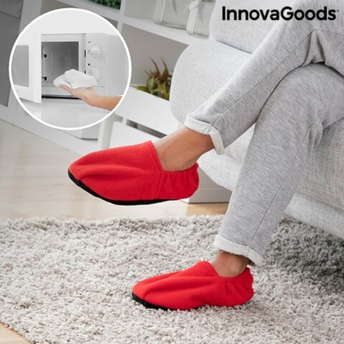 Papuci de casa cu posibilitate de incalzire in cuptorul cu microunde innovagoods, rosu