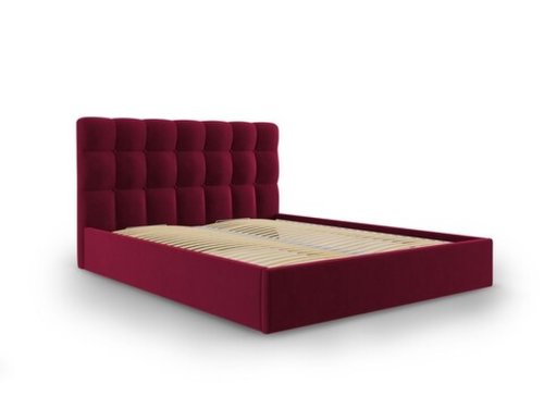 Pat tapitat cu somiera rabatabila si lada depozitare, nerin burgundy, mazzini sofas, 160x200 cm, catifea, bordo