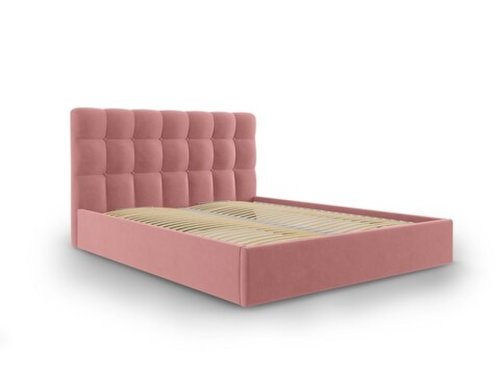 Pat tapitat cu somiera rabatabila si lada depozitare, nerin pink, mazzini sofas, 160x200 cm, catifea, roz