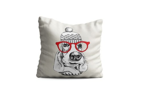 Perna decorativa dog w glasses, oyo kids, 43x43 cm, poliester, multicolor