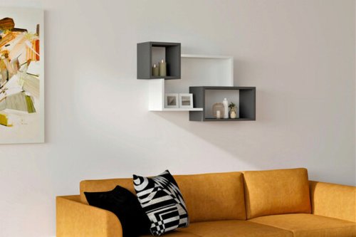 Raft de perete, puqa design, afro, 90.6x51x22 cm, pal, alb / antracit