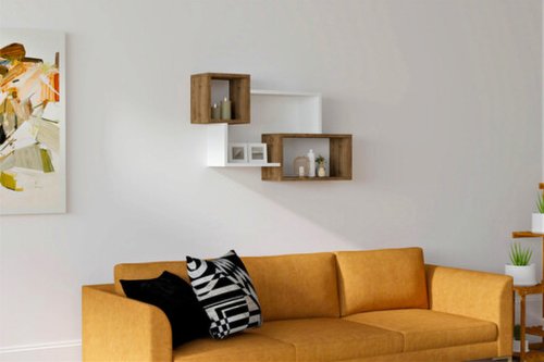 Raft de perete, puqa design, afro, 90.6x51x22 cm, pal, alb / nuc