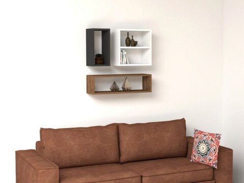 Raft de perete, puqa design, ece, 70x20x19.6 cm, pal, alb / antracit / nuc