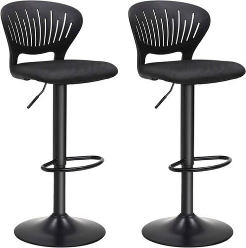 Set 2 scaune de bar, songmics, 40 x 42 x 85-107 cm, inaltime reglabila, rotire 360°, otel/mesh, negru