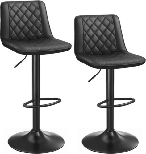 Set 2 scaune de bar, songmics, 47 x 51 x 88.5-108.5 cm, inaltime reglabila, fier/piele ecologica, negru
