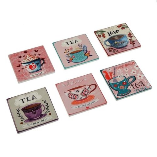Set 6 suporturi pentru pahare tea design, versa, 10 x 10 cm, ceramica