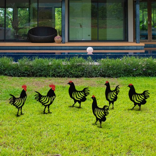 Madison Set decoratiuni pentru gradina, chicken family 6, metal, negru