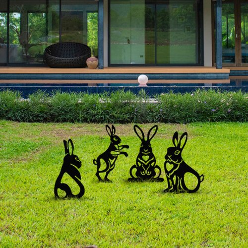 Madison Set decoratiuni pentru gradina, rabbits, metal, negru