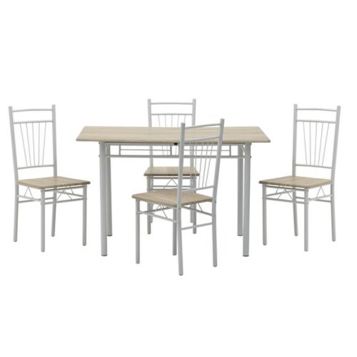 Set dining/bucatarie inart, masa si 4 scaune, 120x69x75 cm, lemn de mesteacan/fier