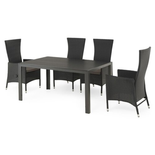 Set mobilier pentru gradina, masa + 4 scaune cu spatar reglabil, encore/rope, aluminiu, negru/gri