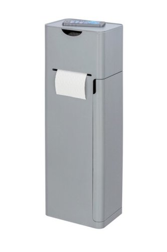 Suport perie pentru toaleta cu suport hartie igienica integrat, wenko, 6 in 1, 20 x 15 x 58.5 cm, plastic, gri